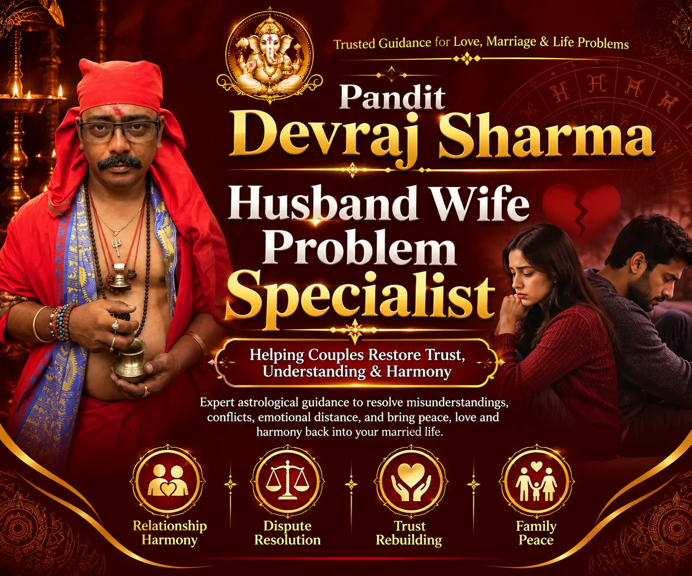 Pandit Devraj Sharma, husband wife problem solution specialist, astrological guidance for relationship harmony and trust