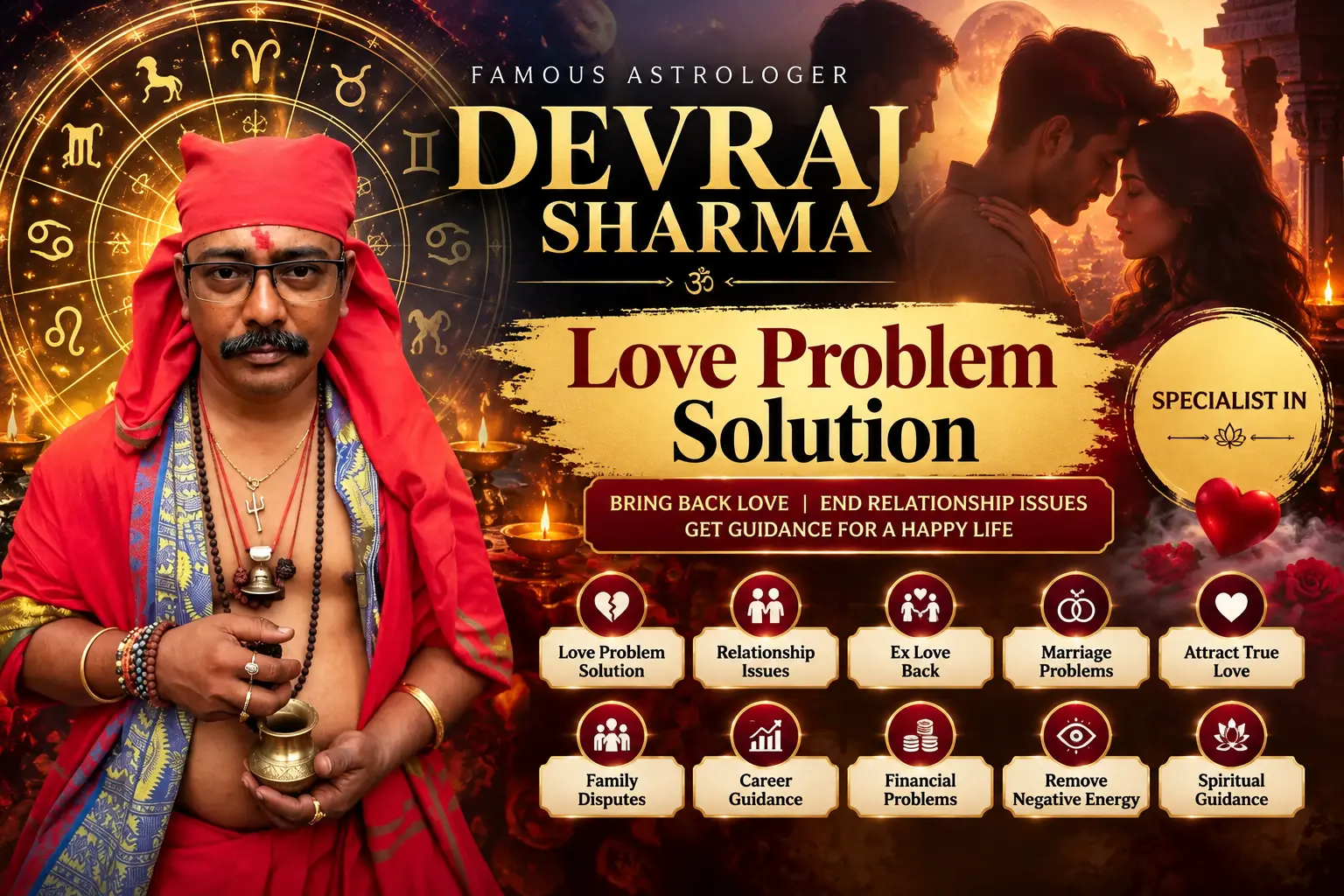 Astrologer Devraj Sharma, love problem solution specialist, guidance for relationship issues, ex love back, and marriage problems